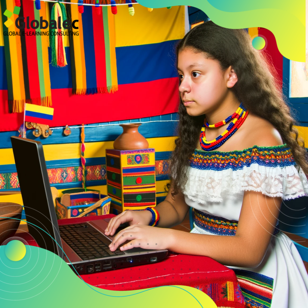 Niña colombiana aprendiendo con cursos e-learning